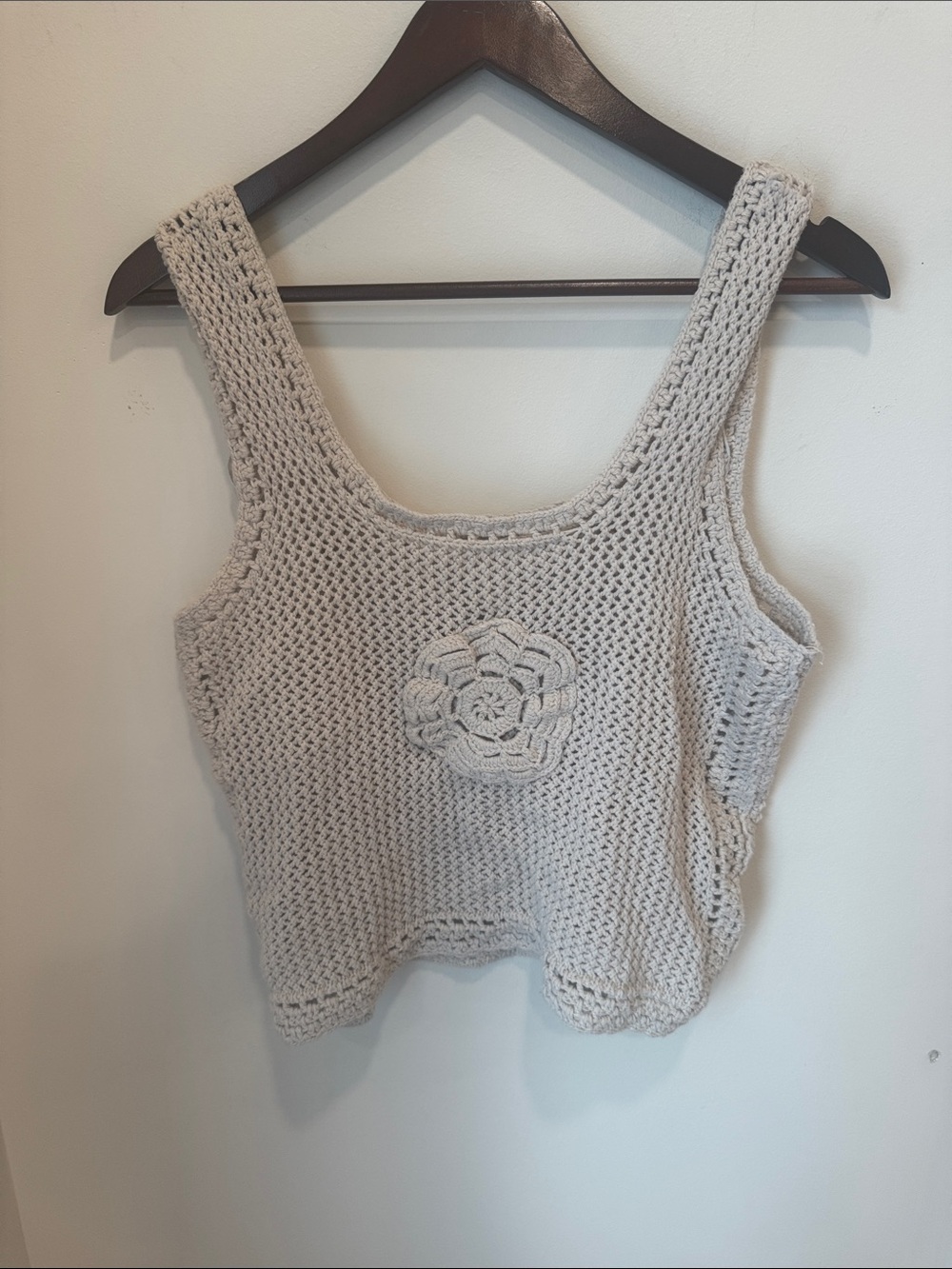 Jessica Simpson Cream Crochet Tank Top Size Cotton Blend Open Knit Floral- XL